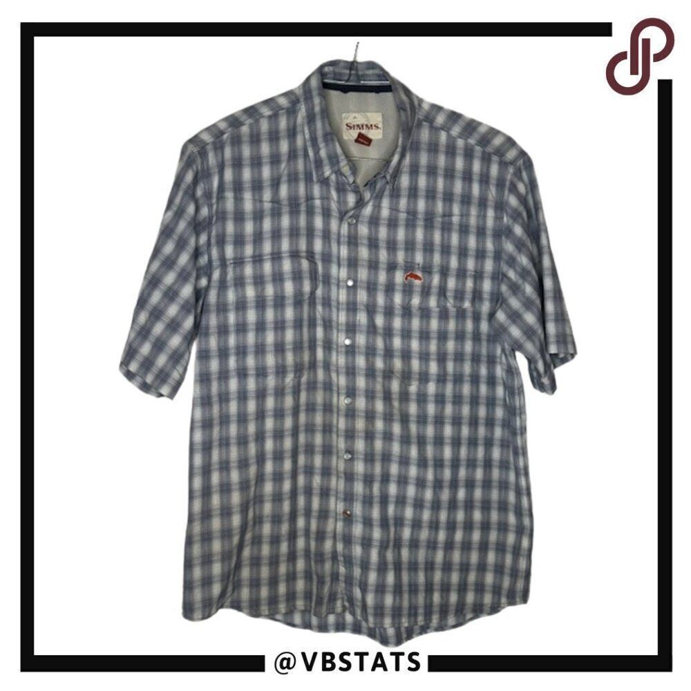Simms Medium Blue/Gray‎ Vented Short Sleeve Fishing/Outdoor Vented Sport Shirt
